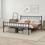Metal Platform King Bed Frame with Headboard Sturdy Steel Slats Support No Box Spring Needed Easy Assembly Black