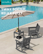SERWALL 3-Piece Patio Furniture Set with 2 Rocking Chairs & Table, Grey | All-Weather HDPE Bistro Set: Includes rocking chairs and table with umbrella hole for cozy outdoor leisure and relaxation.