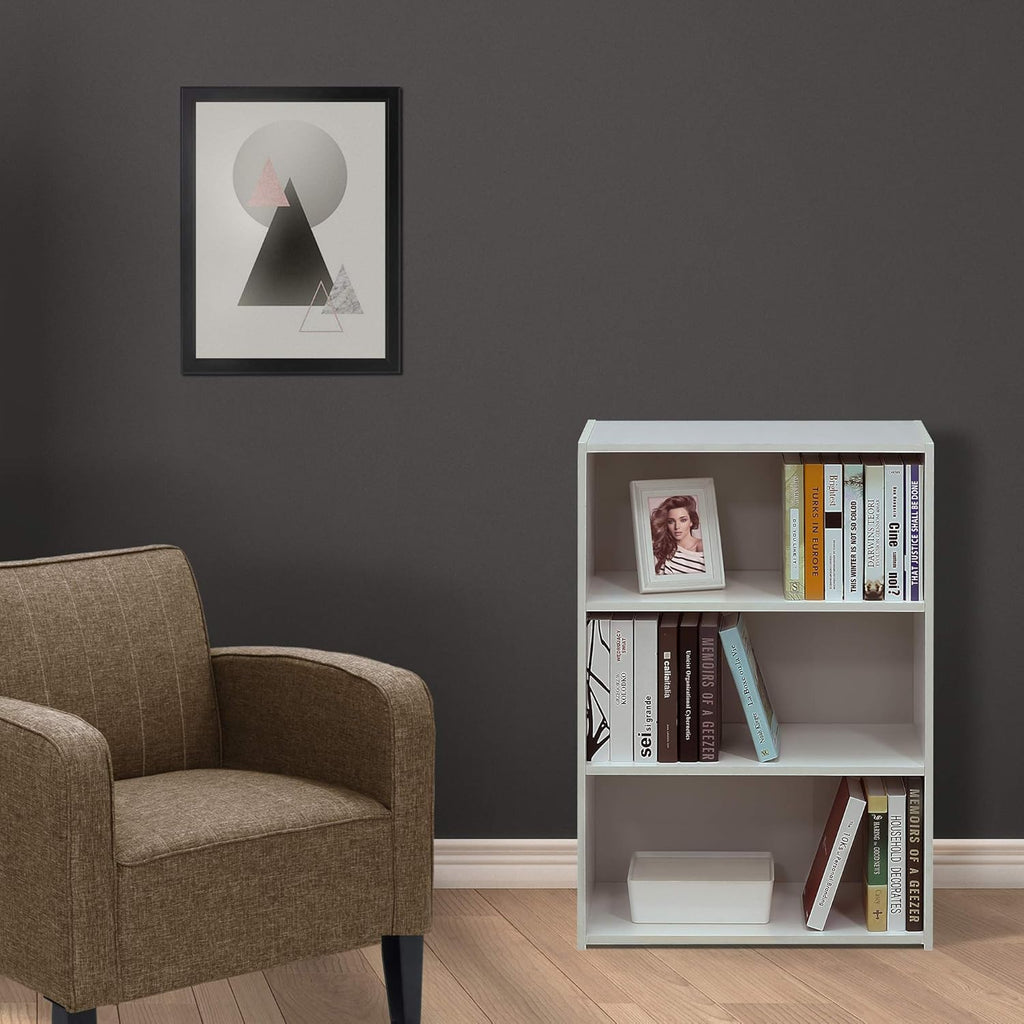 Furinno WRIGHT Book Shelf, 3-Tier Modern Bookshelf, Bookcase with Closed Back, 11.6" x 24.5" x 35.3", for Living Room, Bedroom, Home Office, Soft White