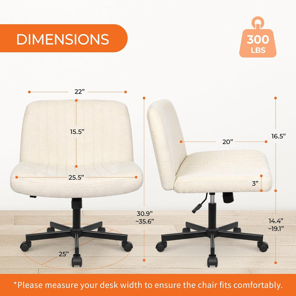Orange Factory Criss Cross Chair, Wide Fabric Vanity Desk Seat, Beige Wheel |...