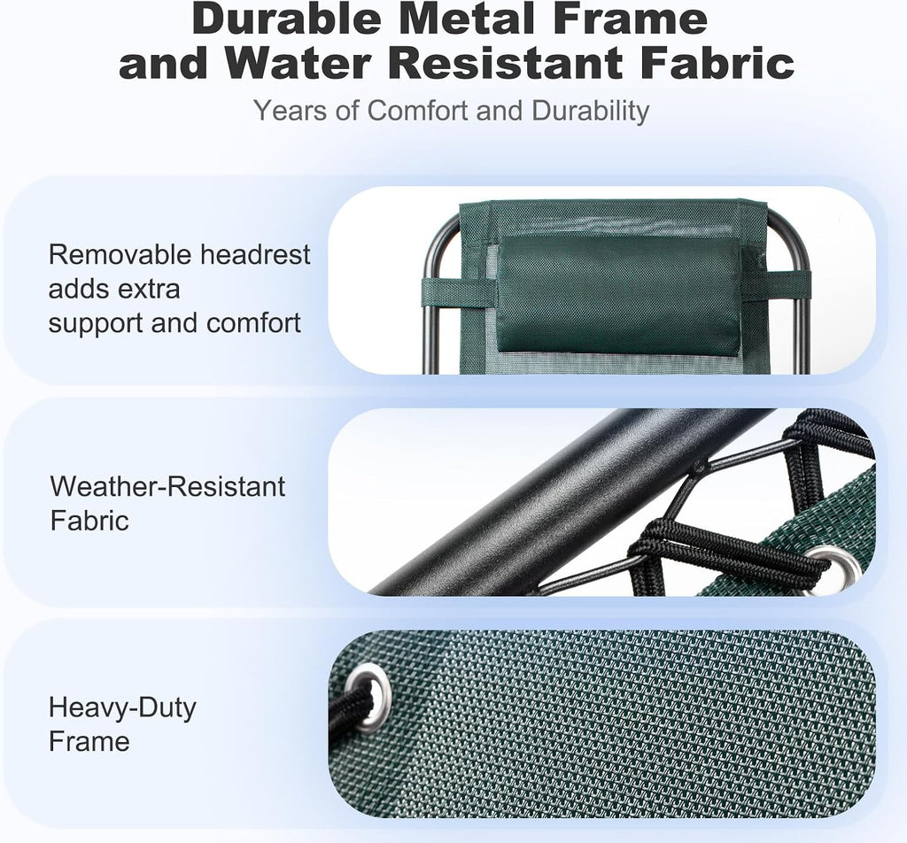 Nazhura Set of 2 Relaxing Recliners Patio Chairs Adjustable Steel Mesh Zero Gravity Lounge Chair Beach Chairs with Pillow and Cup Holder (Dark Green)