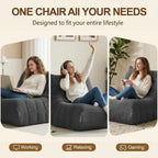 Gazecaia Comfy Bean Bag Chair for Adults Teens | Fireside Floor Lounge Chair,Soft Teddy High-Resilience Memory Foam Bean Bag Couch with Non-Slip Base,for Living Room Bedroom Apartment Office,Dark Gray