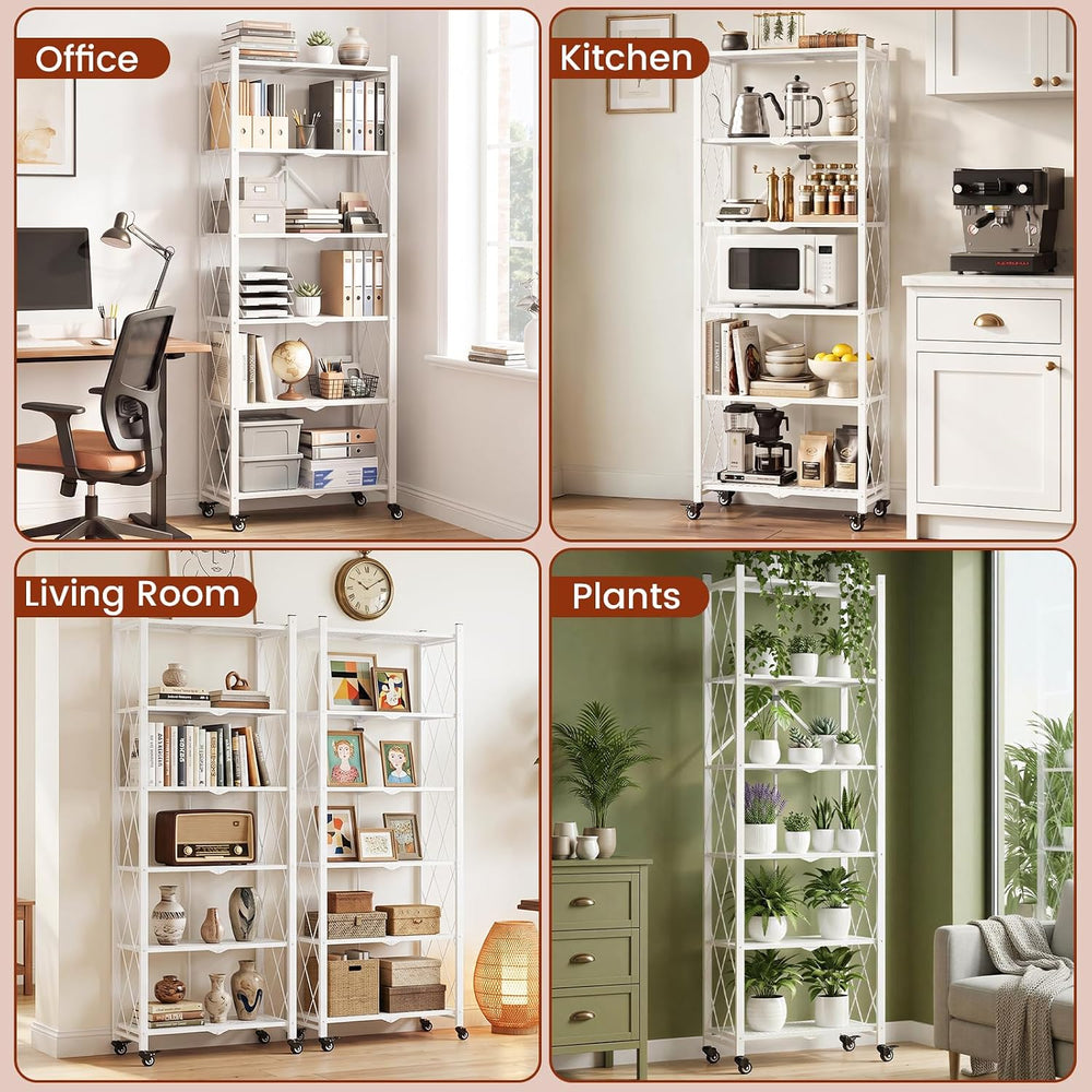ALANNG 73.6 Inch Folding Bookshelf, 6 Tier Metal Bookcase and Bookshelves