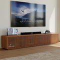 POVISON Full Assembled Mid Century Modern TV Stand, Wood Slatted Media Console for 75+ inch TV, Entertainment Center with Storage for Living Room, Low Cabinet with Removable Shelves