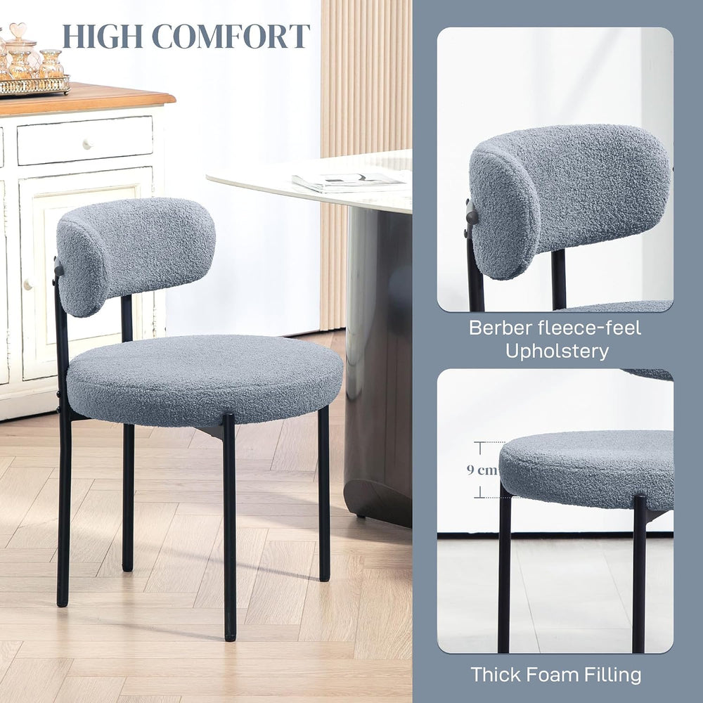 HOMCOM Boucle Dining Chairs Set of 4, Round Modern, Curved Backrest, Gray
