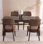 Modern Wood Dining Chairs Set of 4, Velvet Upholstered Kitchen Chairs with Open Curved Backrest & Black Hardwood Legs for Vanity, Living Room, 350 LBS Capacity, Brown