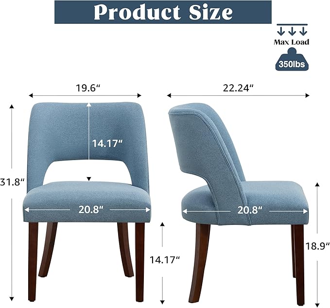Dining Chairs Set of 2,Modern Dining Room Chairs with Thick Cushions,Upholstered Linen Fabric Kitchen Chairs for Kitchen Dining Room LIGHTBLUE