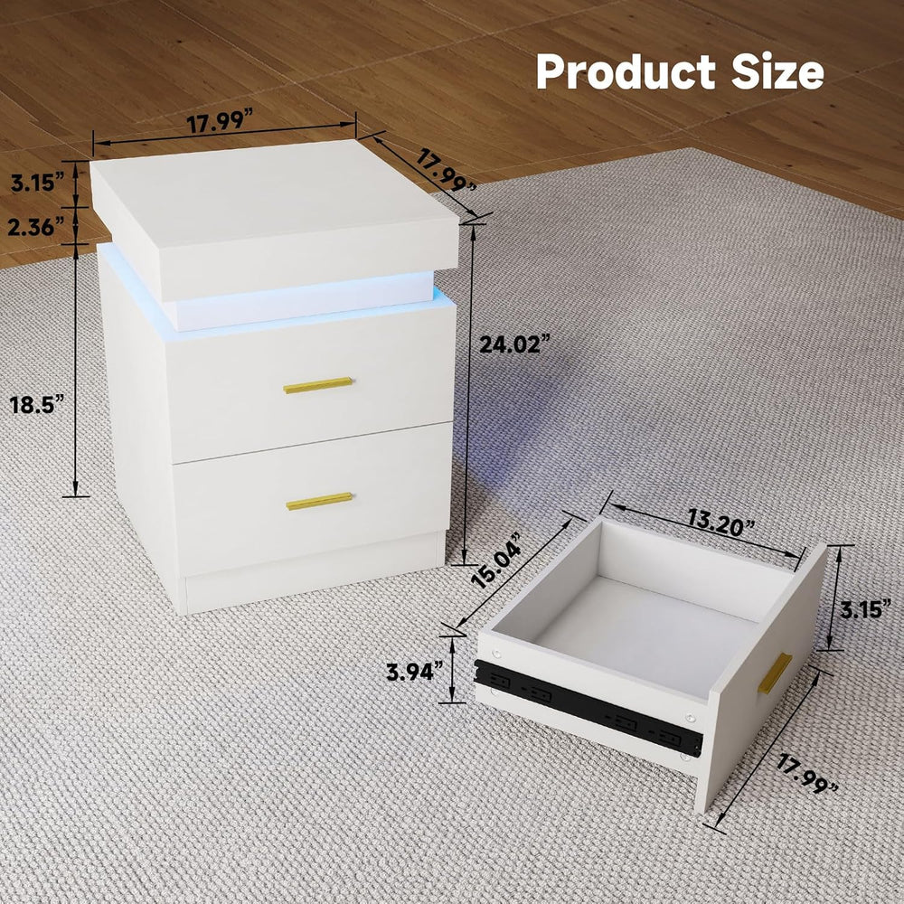 Night Stand Set of 2, 18'' LED Nightstand with Charging Station, Mode...