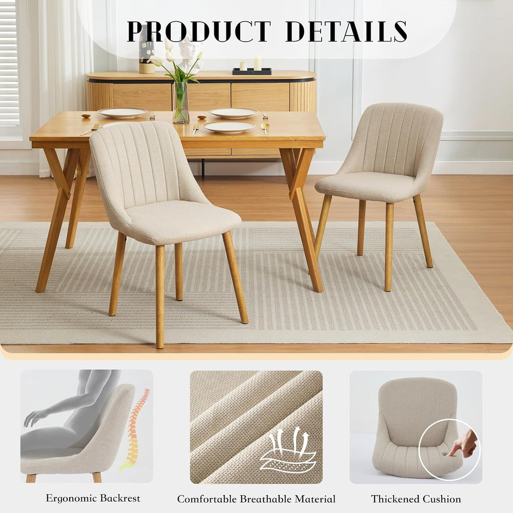 Dining Chairs Set of 6,Modern Fabric Upholstered Kitchen Chairs with Solid Oa...