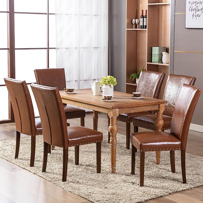 COLAMY Upholstered Parsons Dining Chairs Set of 4, PU Leather Dining Room Kit...