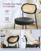 VASAGLE Dining Chairs, Set of 2 Accent Chair for Dining Room Kitchen, with Boho PE Rattan Back, Synthetic Leather Upholstery, Ink Black ULDC160B02