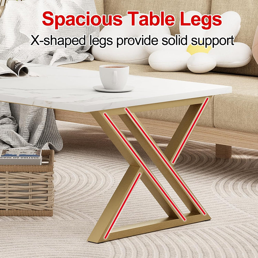 Wolawu Coffee Table Living Room Table White Center Table, Modern Faux Marble ...