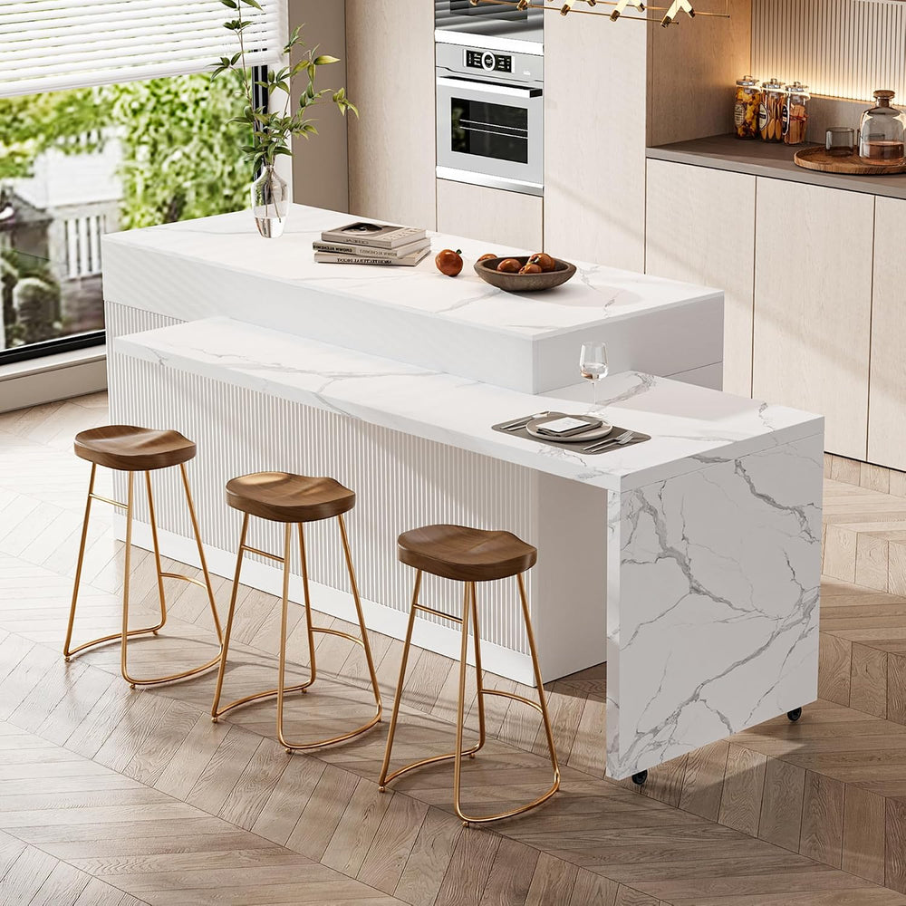 homary Extendable Kitchen Island with Storage 81"-106", White, Wood...
