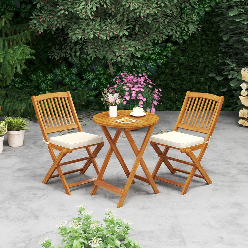 HAPPYGRILL Outdoor Folding Chairs Set of 4, Acacia Wood High-Back Chair w/Sea...