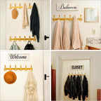 Dseap Coat Rack Wall Mount 2.0 Pro: 24” Long, 3X Tougher, Heavy Duty Stainless Steel Wall Coat Hanger with 6 Tri Hooks for Clothes Jackets Hats Entryway Closet, Gold, Pack of 2