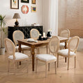 French Country Dining Chairs Set of 6,Farmhouse Upholstered Dining Room Chairs with Round Back and Solid Leg,Rattan Kitchen Chairs for Kitchen/Bedroom/Dining Room,Beige