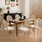 French Country Dining Chairs Set of 6,Farmhouse Upholstered Dining Room Chairs with Round Back and Solid Leg,Rattan Kitchen Chairs for Kitchen/Bedroom/Dining Room,Beige