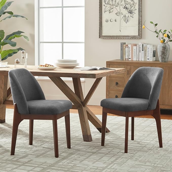 VKNOW Wooden Dining Chairs Set of 6, Upholstered Dining Room Chairs with Rubberwood Legs and Padded Seats, Kitchen Chairs for Restaurant Kitchen Living Room, Dark Grey