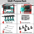 4 Layer Heavy Duty Power Tool Organizer Wall Mount with Charging Station, Adjustable Metal Storage Rack, 6 Outlets Power Strip, Drill Holders, Hooks & Drill Bit Rack for Garage, Workshop, Red