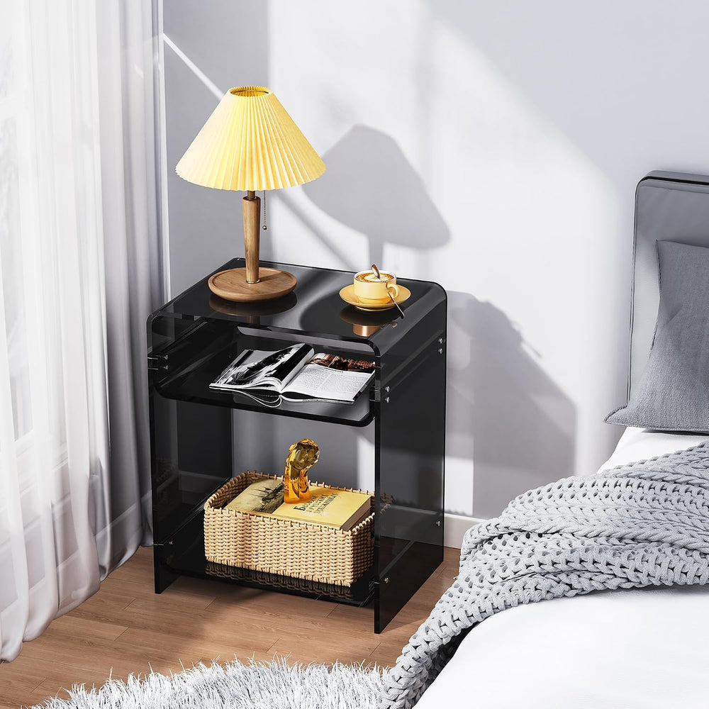 Acrylic End Table Record Player Table with Storage Shelf Clear Side Table Nig...