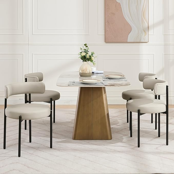 Faux Leather Dining Chairs Set of 4, Upholstered Kitchen and Dining Room Chai...