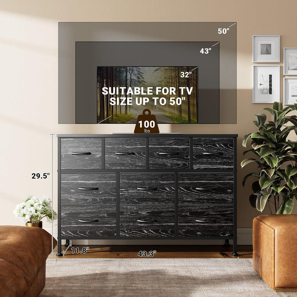 YaFiti TV Stand for Bedroom, Black Wood Veins | Dresser with 10 Fabric Drawer...