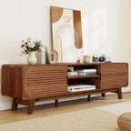 Turtle&Myrtle Mid Century Modern TV Stand with Sliding Doors, TV Consoles, Media Consoles for TV up to 70 Inch, Entertainment Center with Storagefor Living Room, 63 Inch (Walnut)