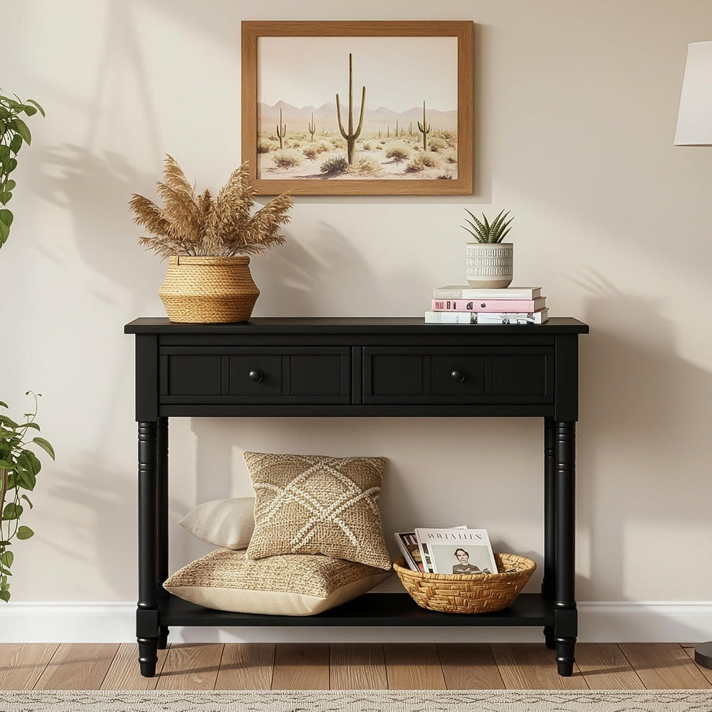 Knocbel Antique Entry Console Table with 2 Drawers & Bottom Open Shelf, W...