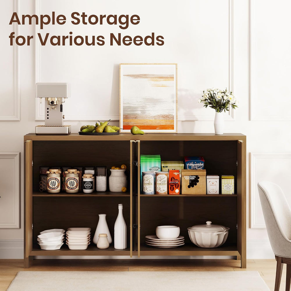 Fluted Buffet Cabinet with Storage, 55" Sideboard Cabinet with 4 Doors, ...