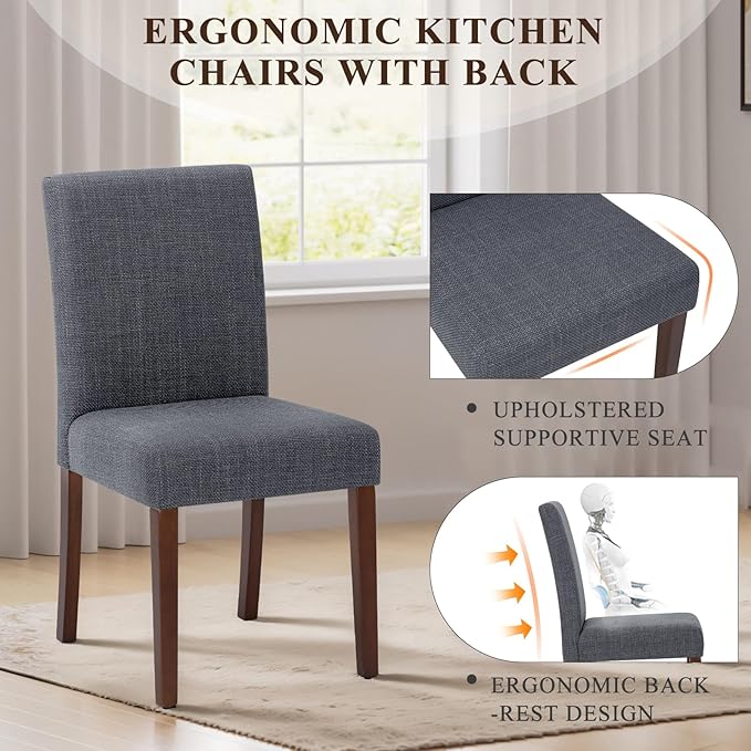 Upholstered Parsons Dining Chairs Set of 6, Modern Dining Room Chairs with Back, Fabric Kitchen Side Chairs with Wood Legs for Dinner Farmhouse Restaurant, Dark Grey