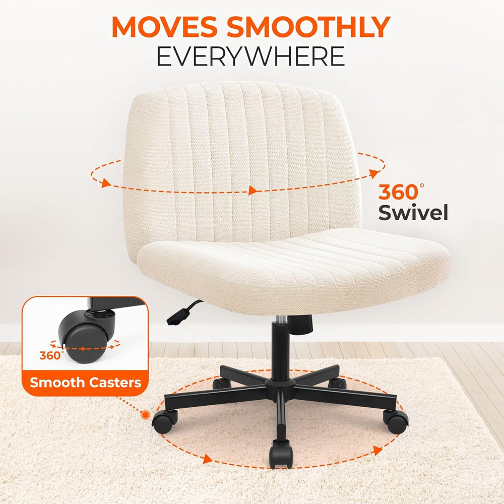 Orange Factory Criss Cross Chair, Wide Fabric Vanity Desk Seat, Beige Wheel |...