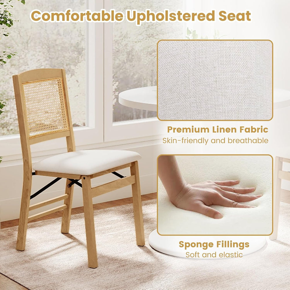 KOTEK Folding Dining Chairs Set of 2, Wooden Kitchen Chairs with Padded Seat ...