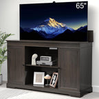 GDLF Hidden Motorized TV Lift Cabinet for 55-65 Inch TVs, Walnut | Remote control operation raises or lowers the screen, while interior compartments organize media devices and accessories