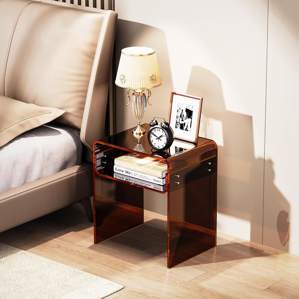 Clear Acrylic End Table 2-Tier Bedside Nightstand for Living Room Bedroom (1,...