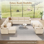 Vesgantti Large Modular Sectional Sofa, Big Comfy Cloud Couch with Ottoman Deep Seat Corduroy Cloud Sofa, 9 Seater Large Sectional Couches for Living Room, Bedroom and Apartment, Beige