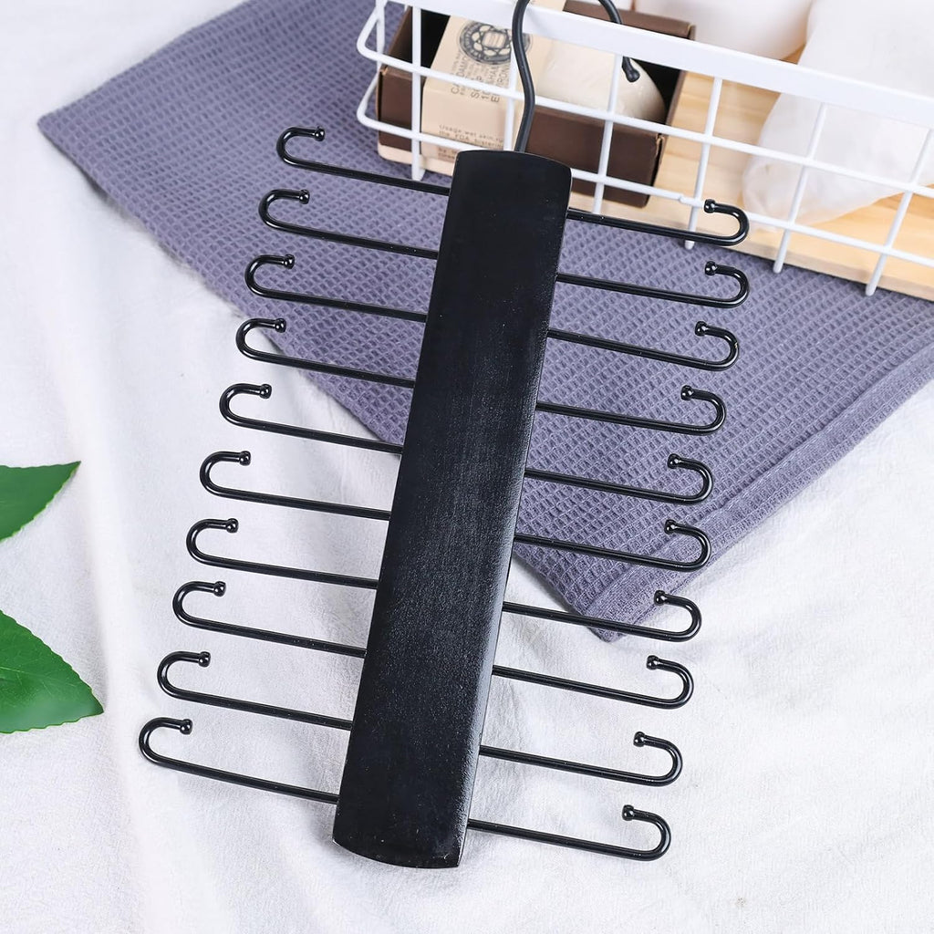 JOHOUSE Wooden Tie Rack, Tie Hanger Organizer for Men Closet 20 Hooks 360 Degree Rotating Hanging Space Saving Holder for Belt Scarf, Black
