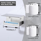 LANC Toilet Paper Holder with Shelf Brushed Nickel Toilet Tissue Roll Holder with Shelf for Bathroom Wall Mounted or Self-Adhesive Toilet Paper Roll Holder Stainless Steel, Left Rod, A8367BN-LF