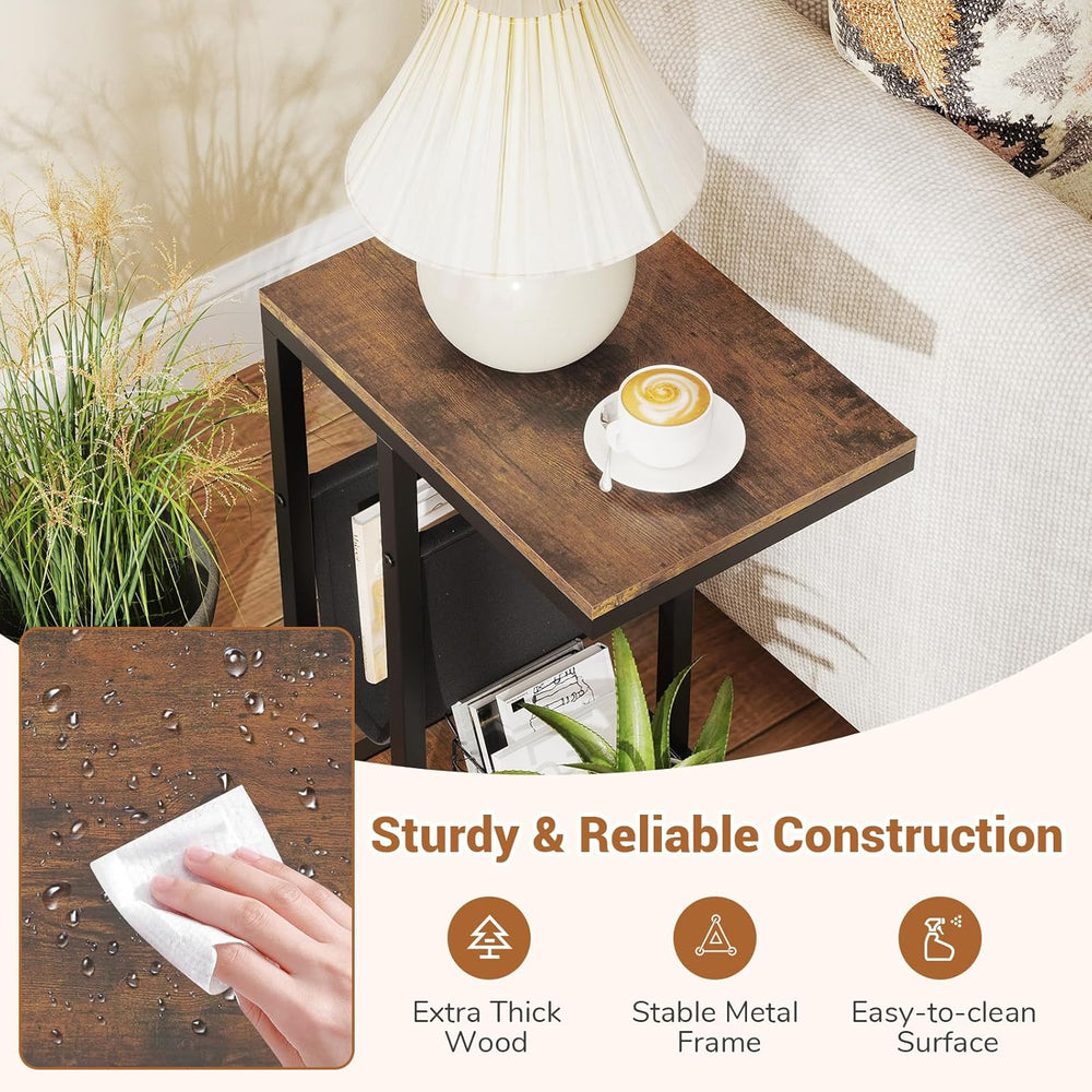 Giantex C Shaped End Table with Rolling Wheels, Sofa Side Table with Magazine...