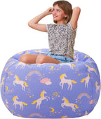 Aubliss Stuffed Animal Bean Bag Storage Chair | (Light Blue Unicorn, Large (38''))