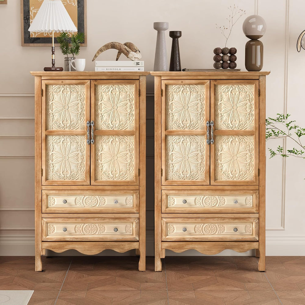 RoyalCraft 48" Tall Accent Cabinet with 2 Drawers, Vintage Storage Cabinet