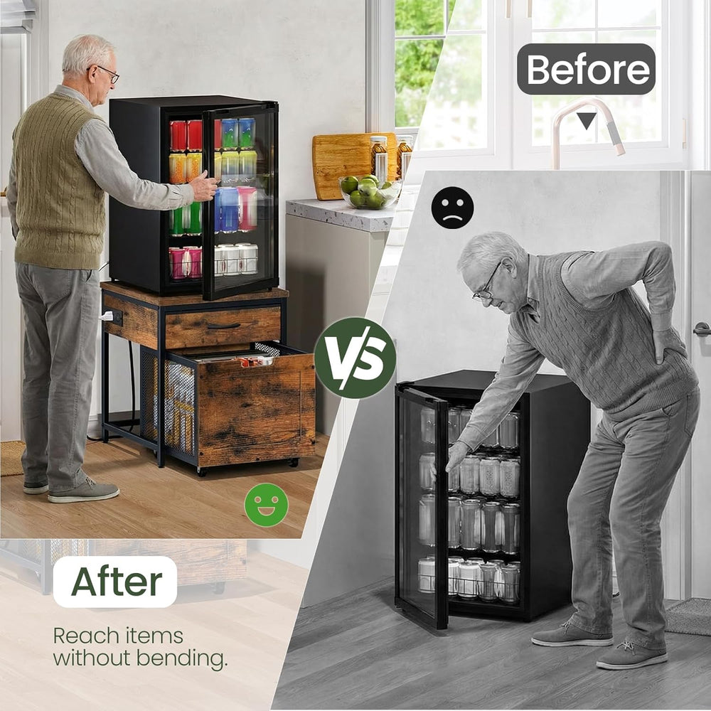 CHOEZON Mini Fridge Stand with Power Outlet, Large Side Table with 2AC and 2 ...