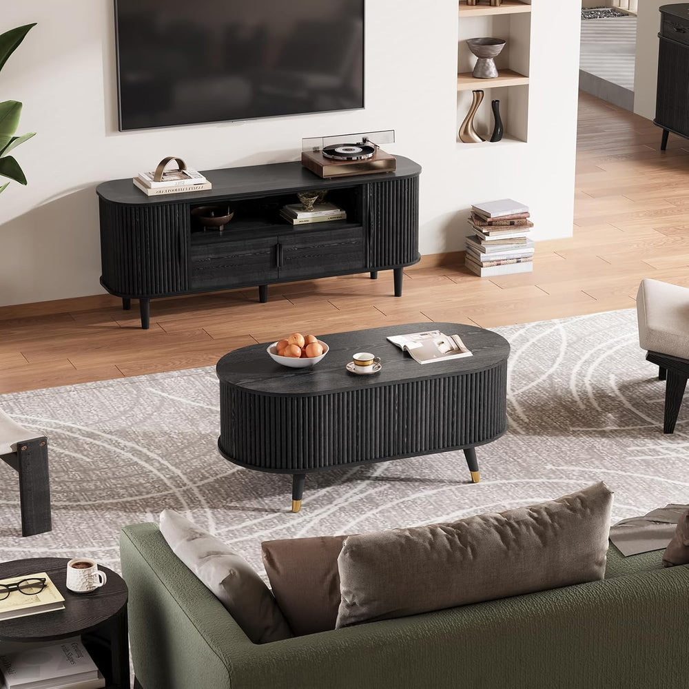 JOINICE Oval Lift Top Coffee Table with Storage for Living Room,43",Black