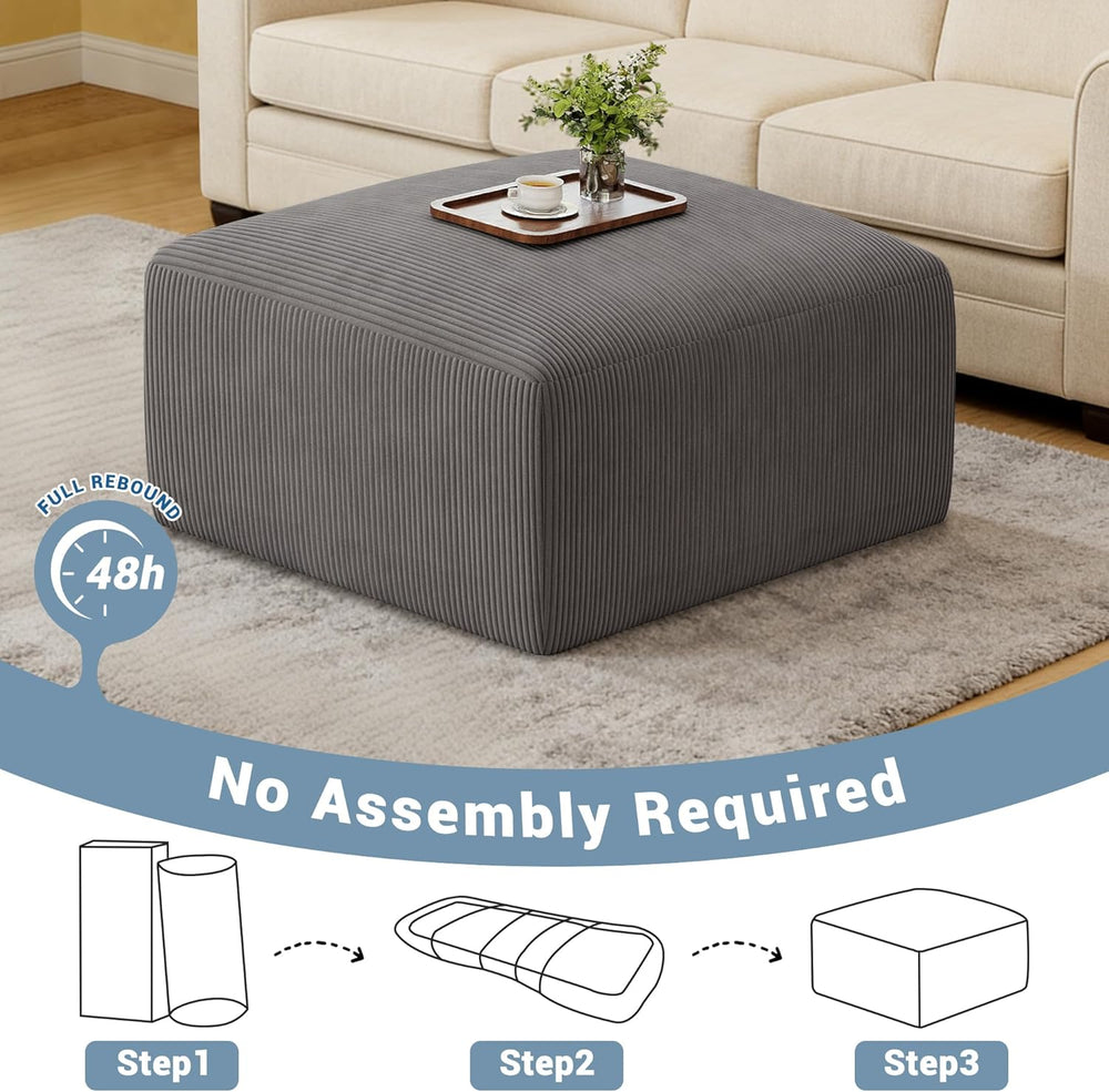 40" Oversized Square Corduroy Ottoman, Large Ottoman Pouf Footstool, Gre...