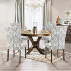 COLAMY Upholstered High Back Dining Chairs Set of 6 with Solid Rubber Wood Legs, Fabric Dining Room Chairs with Comfortable Padded Seat for Dining Room, Classic Gray Damask Pattern, Cloudy Gray Damask
