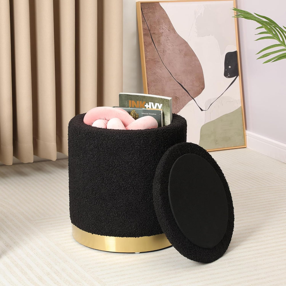 Joveco Boucle Round Ottoman with Storage,Vanity Stool with Storage for Bedroo...