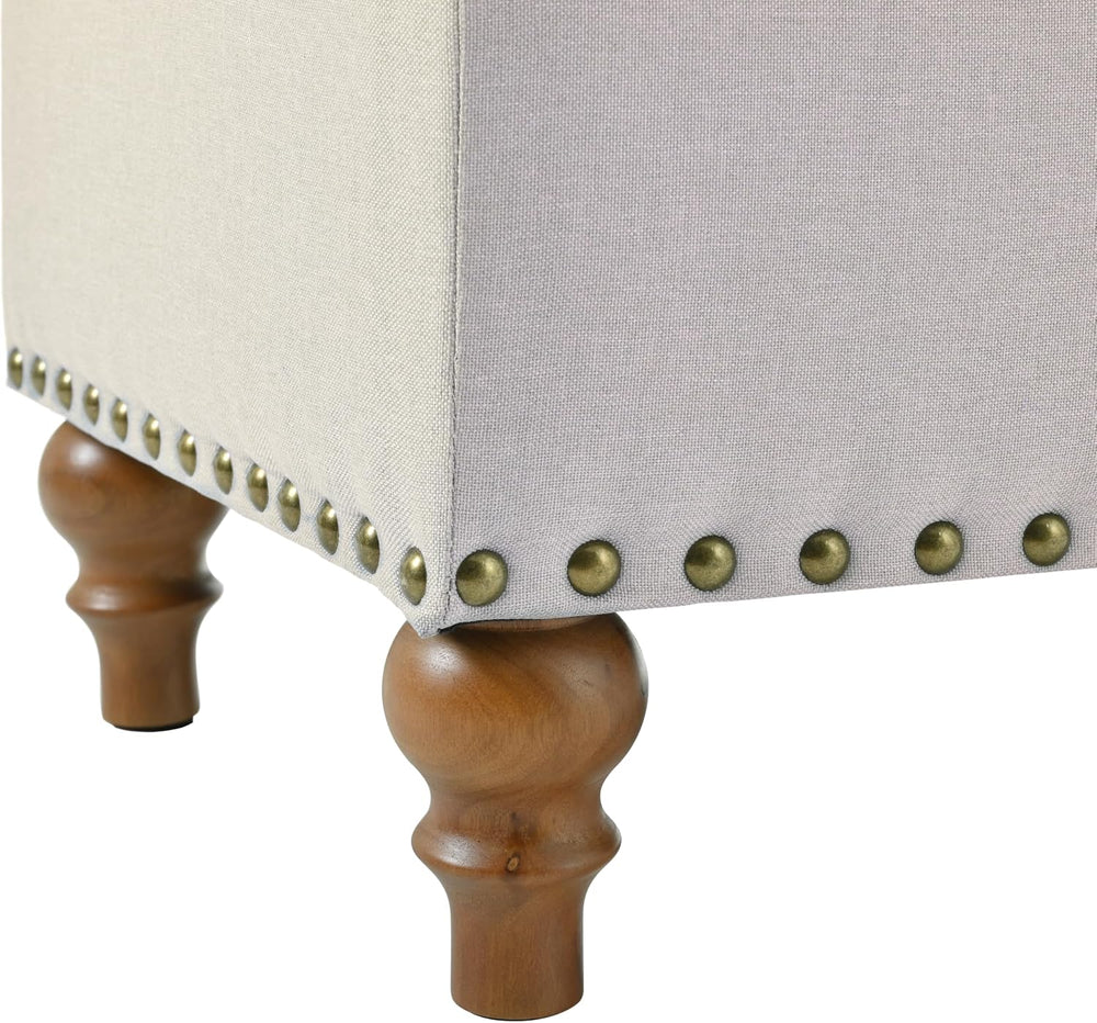 Ottoman Storage Bench, recessed Support Hinge top Easy to Open, Rivet Trim Ar...