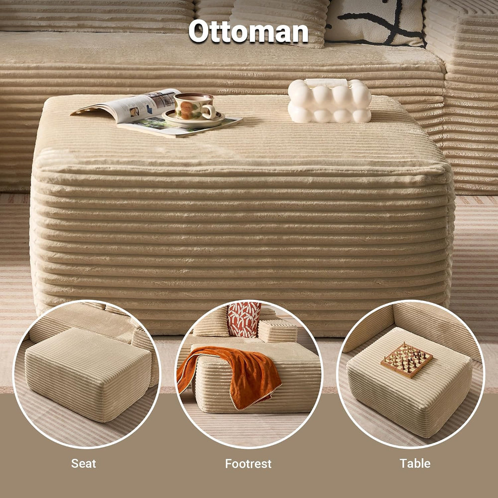 37" Plush Corduroy Ottoman, Upholstered Cloud Ottoman for Couch in A Box...