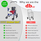 dbest products Stair Climber Cruiser Cart Shopping Grocery Rolling Folding Laundry Basket on Wheels Foldable Utility Trolley Compact Lightweight Collapsible, Silver