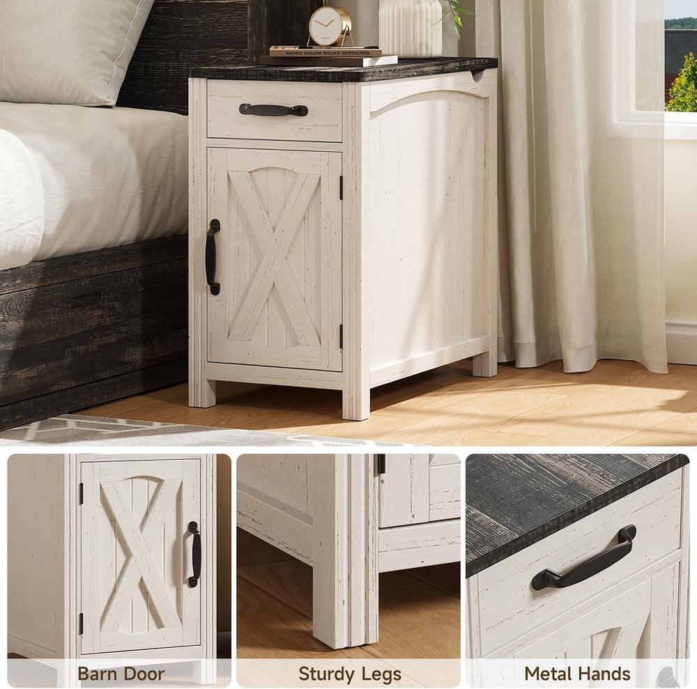 ONBRILL Farmhouse End Table with Charging Station, Narrow Side Table with Bar...