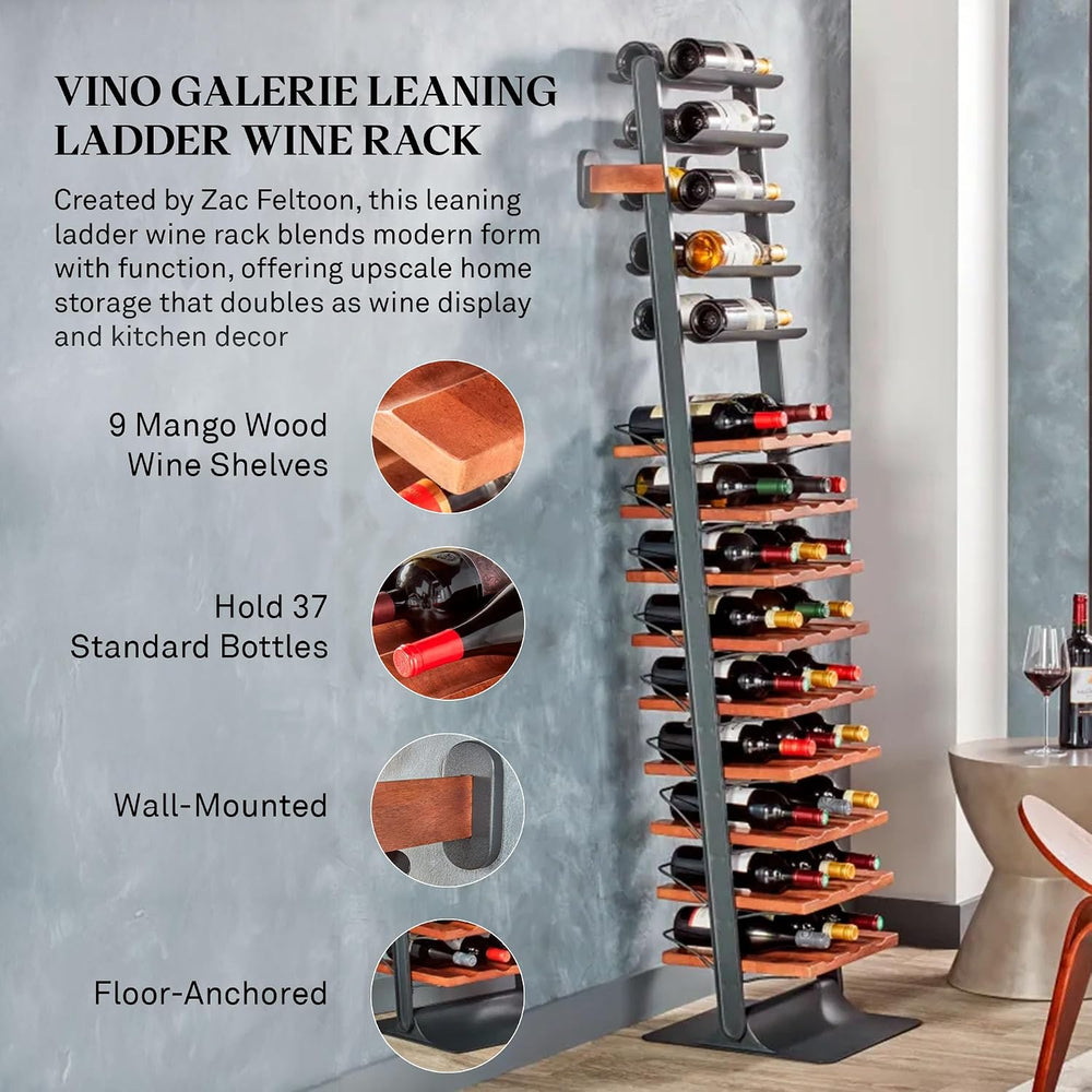 Wine Enthusiast Vino Galerie Leaning Ladder Wine Rack – 37-Bottle Wall Mounte...